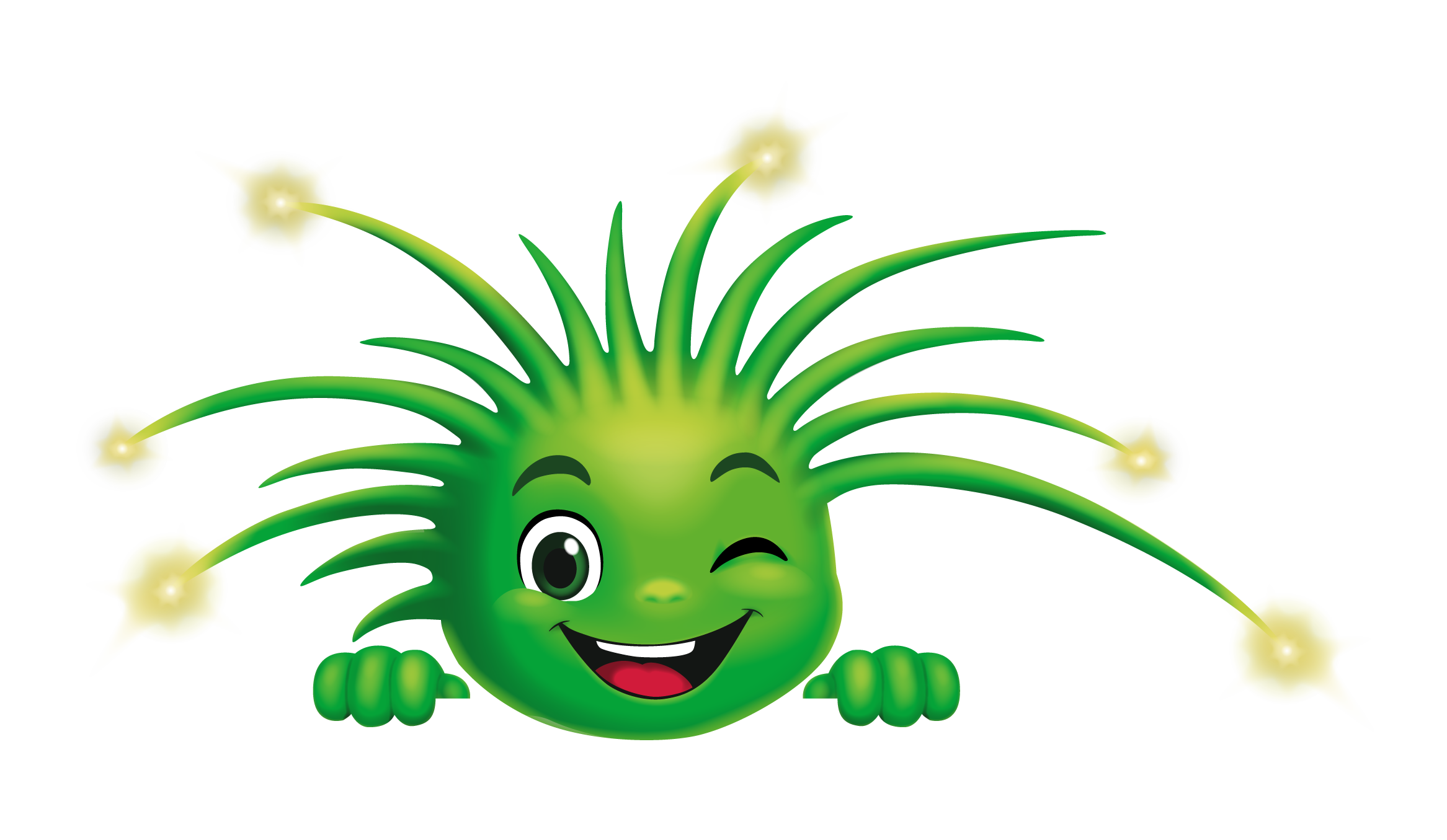 Fibi, la mascotte verte de la fibre optique, apparaît en souriant